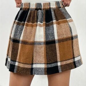Plaid A-Line Skirt in Brown and Black